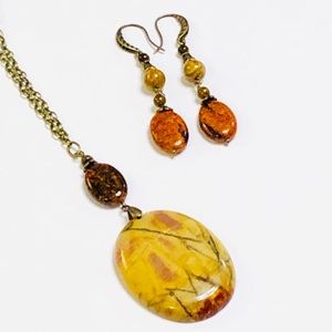 Golden Picasso Jasper With Rust & Black Chrysocolla Stone Necklace & Earrings
